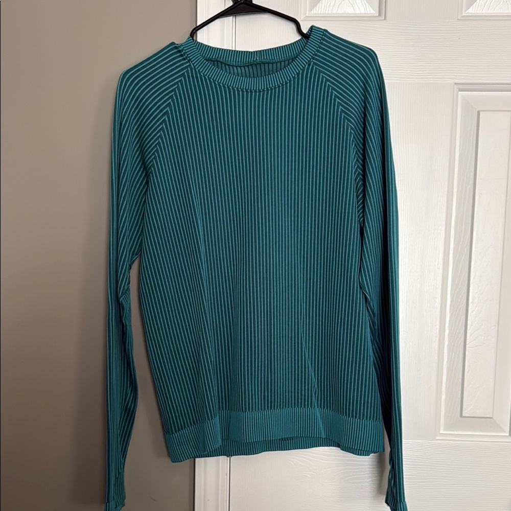 Lululemon Rest Less Pullover Colour Rib Green Jasper / Oceanic Sz 14! - Picture 4 of 9